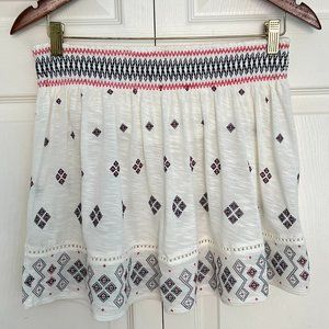 Cape Juby Pull-On Cream Embroidered Geometric Print Skirt-Size S